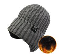 (Grey)Fall Winter Hat Thick Plush Elastic Knitted Soft Warm Dome Anti-slip Unisex Solid Color Ear Protection Windproof Warm Soft Cycling Beanie