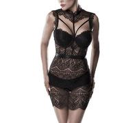 Grey Velvet 2-teiliges Spitzen Negligé Set Frauen Wäsche-Set schwarz S