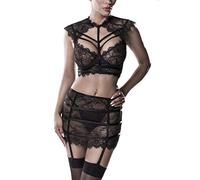 Grey Velvet 3-teiliges Spitzen Cami-Strapsset Frauen Wäsche-Set schwarz XL