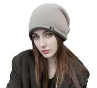 (Grey)Women Winter Hat Knitted Elastic Thick Warm Soft Cold Resistant No Brim Beanie Baggy Solid Color Lady Cap