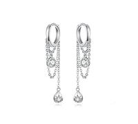 GRGFG Damen Creolen Ohrringe, 925 Silber Creolen Hängende Zirkonia Lange Kette, Runde Ohrringe Kleine Creolen Tropfen Baumeln Punk Straße Schmuck Geschenke Für Ihre Frauen Mädchen
