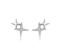 GRGFG Ohrstecker Silber 925,Zirkonia 925 Sterling Silber Ohrstecker,Klassische Mode Vierzackiger Stern Ohrringe Eleganter Silber Ohrstecker Schmuck Geschenke Für Damen Mädchen Mama Tochter