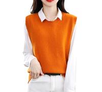 GRGFG Pullunder Damen,Damen Strickwesten Pullover Orange Vintage Fashion Side Split Cami Weste Rundhals Ärmellos Pullover Weste Casual Lose Pullover Tank Top Preppy Style,L