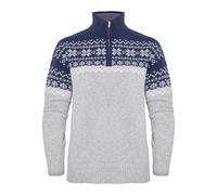 Gridarmor Women's Snøkrystall Half Zip Ullgenser Light Grey/Dark Navy/White Lt. Grey/Dk Navy/White XL