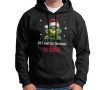 Grinch Pullover Hoodie - All I Want for Christmas is Ruhe! - Weihnachtspullover mit Spruch lustig - Geschenk Anti-Weihnachten (DE/NL/SE/PL, Alphanumerisch, 5XL, Große Größen, Regular, Schwarz)