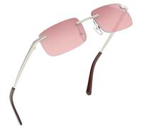 grinderPUNCH Kleine schlanke 90er beliebte neunziger rechteckige Sonnenbrille klare randlose Brille (Silberrahmen - Pink)