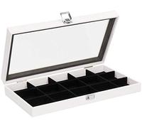 Grinscard Schmuckkasten 15 Fächer - Weiß ca. 37x21x6cm - Schmuckkiste mit Sichtfenster-Deckel & Schnapp-Verschluss