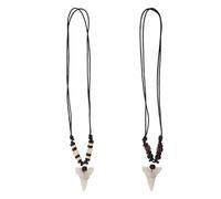 GRIRIW 2 Stück Vintage Haizahn Halskette mit Verstellbarer Kordel | Boho Perlenakzente, Kunststoff Harz Holz, Strandparty Schmuck für Damen und Herren