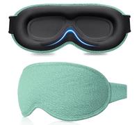 Gritin 3D Schlafmaske für Seitenschläfer, Upgrade Atmungsaktive Schlafbrille mit Verstellbar Gummiband, Lichtblockierend, Bequem & Ergonomisch Augenmaske, 2 Paar Ohrstöpseln, Cyan