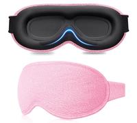 Gritin 3D Schlafmaske für Seitenschläfer, Upgrade Atmungsaktive Schlafbrille mit Verstellbar Gummiband, Lichtblockierend, Bequem & Ergonomisch Augenmaske, 2 Paar Ohrstöpseln, Rosa
