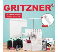 GRITZNER 788 Overlock Neue Version 2023 mit Fadenabschneider + LED Beleuchtung Black&White Edition mit Fadenschere und Overlockgarn