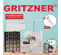 GRITZNER 788 LED Version 2026 mit Anschiebetisch, Klarsichtfuß + 2 Fadenabschneidern, 5 Sonderfüßen, Abfallbehälter + E-Book + Ackermann Garnbox 20x1000m + Fadenschere + Handmaß