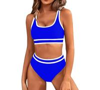 GRMLRPT Damen Bikini Set V-Ausschnitt Bikini Sportlicher Stil Mid Waist Zweiteiliger Badeanzug Swimsuit(Blau,M)