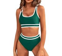 GRMLRPT Damen Bikini Set V-Ausschnitt Bikini Sportlicher Stil Mid Waist Zweiteiliger Badeanzug Swimsuit(Grün,M)