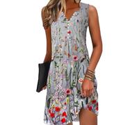 GRMLRPT Damen Freizeitkleid Boho Leicht Sommerkleider Armellos V-Ausschnitt Elegant Kurz Strandkleid Blumen Luftig Dress Hawaii Kleid Basic(Grau,XL)