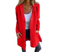 Grob Damen-Strickjacken mit Knöpfen - lange Trenchcoats für Damen, einfarbig, elegant, lässig, weich, bequem, Damenjacke mit Kapuze, langärmelig, Fleecejacke mit Taschen, 2024, rot, M