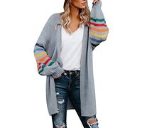 Grobe Strickjacke Damen - Damen Mantel Plus Größe warm Regenbogen Streifen Print Langarm vorne offen Winter Mode Strickjacke Outwear Pullover Tops Damen Strick Cardigan