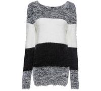 Strickpullover BONPRIX "Grobstrick-Pullover", Damen, Gr. 40/42 (M), schwarz (schwarz, weiß gestreift), Obermaterial: 60% Polyacryl, 40% Polyamid, bequem, Pullover Strickpullover, aus Effekt-Garn, Grob