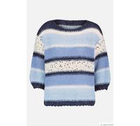 Strickpullover BETTY BARCLAY "Damen mit 3/4 Arm", Damen, Gr. 44, blau (patch blau, camel), Strick, Obermaterial: 45% Polyamid, 30% Polyester, 16% Polyacryl, 9% Wolle, lässig geschnitten normal, U-Boot