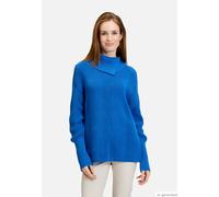 Grobstrick-Pullover mit hohem Kragen mittelblau 48