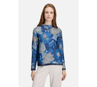 Strickpullover BETTY BARCLAY "Betty Barclay Damen Grobstrick-Pullover mit Print", Damen, Gr. 48, bunt (blau, camel), Strick, Obermaterial: 50% Polyester, 25% Baumwolle, 25% Polyacryl., modisch, lässig