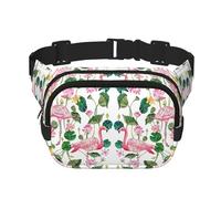 Große Bauchtasche für Damen, Motiv: Flamingo-Vogel, rund, Blätter, niedlich, Umhängetasche, modische Bauchtasche, Schwarz, Einheitsgröße