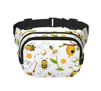 Große Bauchtasche für Damen, Motiv: fliegende Bienen, Gänseblümchen, Honigmuster, niedliche Umhängetasche, modische Bauchtasche, Schwarz, Einheitsgröße