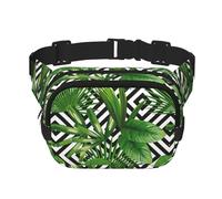 Große Bauchtasche für Damen, Motiv: grüne Palmenblätter, tropischer Pflanzendruck, niedliche Umhängetasche, modische Bauchtasche, Schwarz, Einheitsgröße