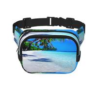 Große Bauchtasche für Damen, Motiv: tropischer weißer Sand, Strand und Ozean, niedliche Umhängetasche, modische Bauchtasche, Schwarz, Einheitsgröße