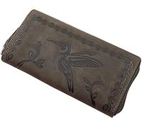 Große Büffel-Vollleder Damen Geldbörse/Geldbeutel/Portemonnaie/Geldtasche mit Colibri-Motiv oder ohne Motiv mit RFID & NFC Schutz (Mit Colibri-Motiv/Braun)