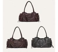 Große Damen Retro Distressed PU-Leder Schultertasche Damen Vintage Y2K Mehrfach Taschen Street Funky Tragegriff Handtasche für Pendeln Einkaufen Reise