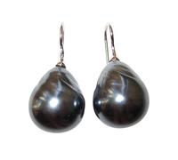 Große dunkel-graue Perlen-Ohrringe Ohr-Hänger Barock-Glasperle tropfen-förmig 925er Sterling-Silber hochwertig klassisch elegant Handarbeit Italien