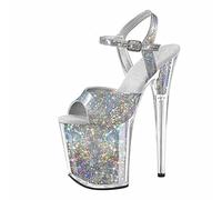 Große Größe 20 cm / 7.87In Pumps Damen Sexy Plateau Pole Dance High Heel Sandalen Glitzer Stripper,Silber,39 EU