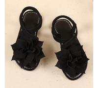 Große Größen 1 Paar schwarze Sandalen für Mädchen, mit gestrickten Kreuzriemen, Mesh-Dekor, elastischem Rückenriemen, runder Zehenpartie, modisch & sü