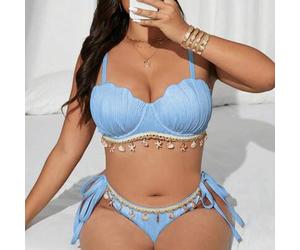 Große Größen 2 Stücke Damen Meeres-Mesh-Textur Bügel-Push-up Bikini Badeanzug, elegante Strandhose-Mode