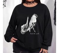 Große Größen 22W Lässiges minimalistisches Sweatshirt mit bedrucktem Grafikmuster und Rundhalsausschnitt, geeignet für Herbst/Winter