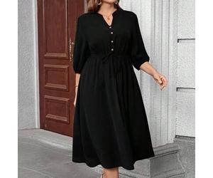 Große Größen A-Linien Kleid mit V-Ausschnitt und Puffärmeln, das den Bauch kaschiert