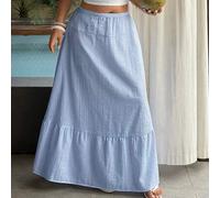 Große Größen Blau-Weiß Gestreifter A-Linien Rüschenrock Für Frauen, Sommer, Urlaub, Strand, Elegant, Einkaufen, Dating, Pendeln, Alltag, Vielseitig