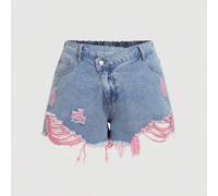 Große Größen Blaue Lässige Passform Jeans Shorts, Sommer, Cowgirl, Ausgehen Shorts Frauen, Rave, Konzert Country Konzert, Rave Festival, Hoher Bund Sh