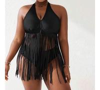 Große Größen Bunter Leopard Muster Troddel Design Tankini Bikini Oberteil für Damen