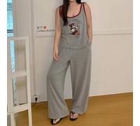 Große Größen Damen Cartoon Muster Ärmellos Strick Cami Top und lange Hose Pyjama Set, lässig Loungewear für Frühling & Sommer