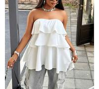 Große Größen Damen einfarbiges mehrlagiges Volant-Saum Wickel-Crop-Top
