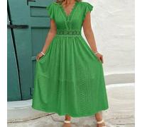 Große Größen Damen Frühlings-/Sommerkleid, weißes gestricktes Jacquard elastische Spitze Kragen- und Taillenpartie A-Linie Langarmkleid