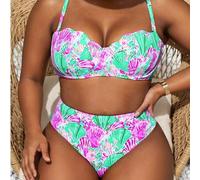 Große Größen Damen Muschel Muster Gepolsterter Tasse Einteiler Badeanzug, geeignet für Strandurlaub, Strandoutfits für Frauen, Push-up Badeanzug, High