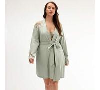 Große Größen Damen weiche 100% reine Baumwolle luxuriöse Spitzenbesatz Schleife-Vorderseite luftige Loungewear Pyjama Bademantel Baumwoll-Pyjamas