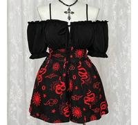 Große Größen Dunkel Gothic Stil Off-Shoulder Kleid mit Schlangen- und Sonnendruck Patchwork