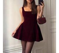 Große Größen elegantes französisches romantisches Samtkleid im Retro-Stil, rückenfrei, tailliert, ausgestelltes Mini-Kleid für Alltag, Date Night, Url