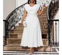 Große Größen Elegantes Swing-Neck A-Linien-Kleid in Unifarbe für Damen, Sommerkleider für Damen, elegante Kleider für Damen, weiße Kleider für Damen,