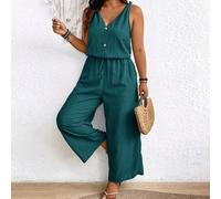 Große Größen Erdige Kleidung strukturierter Crêpe Jumpsuit mit Schleife Taille und V-Ausschnitt