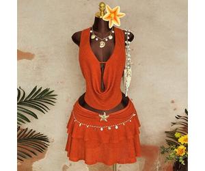 Große Größen Frühling/Sommer Set aus Cowl Neck Top und doppellagigem Rüschen-Rock mit Seestern Dekor